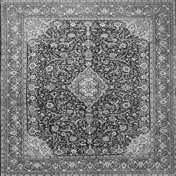Round Machine Washable Medallion Gray Traditional Rug, wshtr1610gry