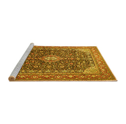 Sideview of Machine Washable Medallion Yellow Traditional Rug, wshtr1610yw