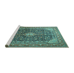 Sideview of Machine Washable Medallion Turquoise Traditional Area Rugs, wshtr1610turq