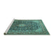 Sideview of Machine Washable Medallion Turquoise Traditional Area Rugs, wshtr1610turq