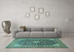 Machine Washable Medallion Turquoise Traditional Area Rugs in a Living Room,, wshtr1610turq