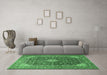 Machine Washable Medallion Emerald Green Traditional Area Rugs in a Living Room,, wshtr1610emgrn