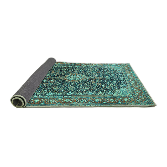 Sideview of Medallion Turquoise Traditional Rug, tr1610turq