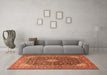 Machine Washable Medallion Orange Traditional Area Rugs in a Living Room, wshtr1610org