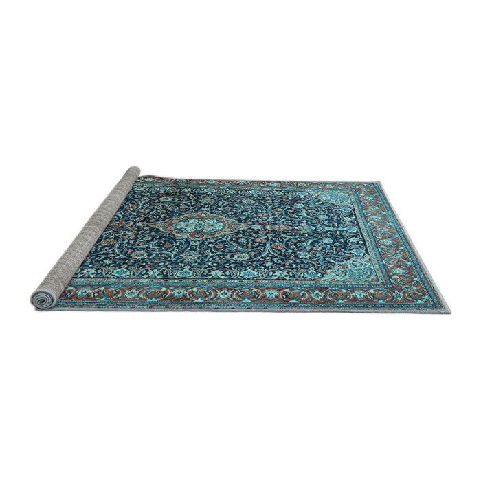 Sideview of Machine Washable Medallion Light Blue Traditional Rug, wshtr1610lblu
