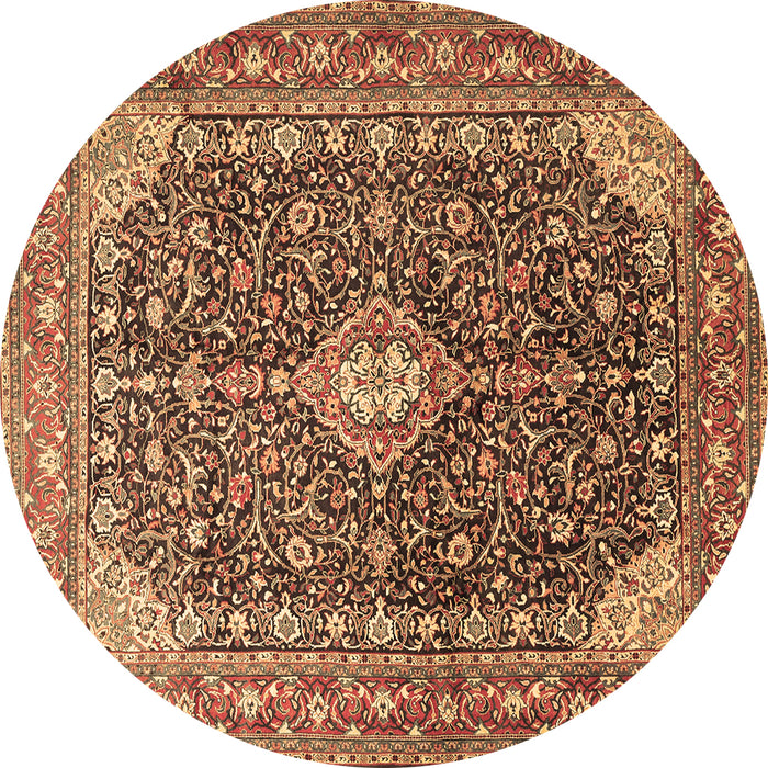 Round Machine Washable Medallion Brown Traditional Rug, wshtr1610brn