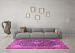 Machine Washable Medallion Pink Traditional Rug in a Living Room, wshtr1610pnk