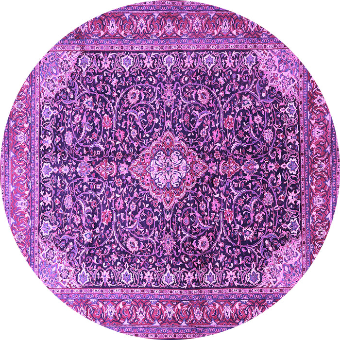 Round Machine Washable Medallion Purple Traditional Area Rugs, wshtr1610pur