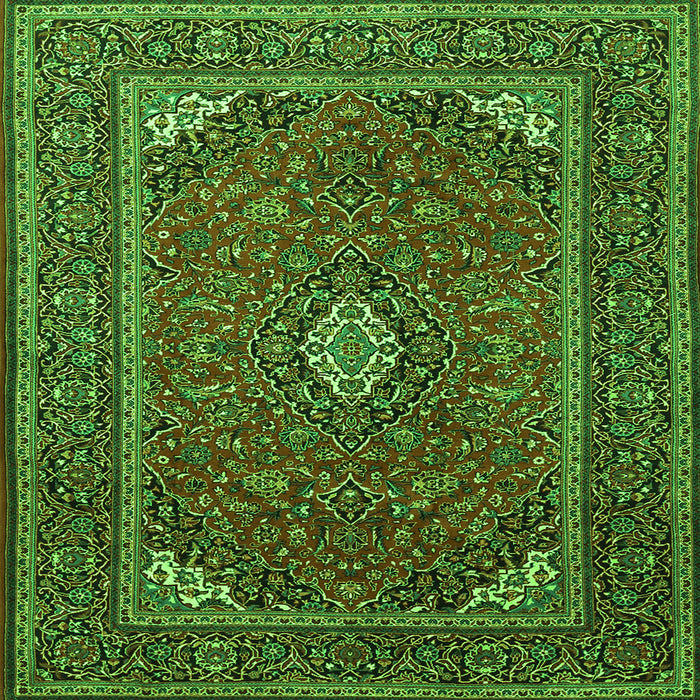 Round Machine Washable Medallion Green Traditional Area Rugs, wshtr1611grn