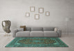 Machine Washable Medallion Turquoise Traditional Area Rugs in a Living Room,, wshtr1611turq