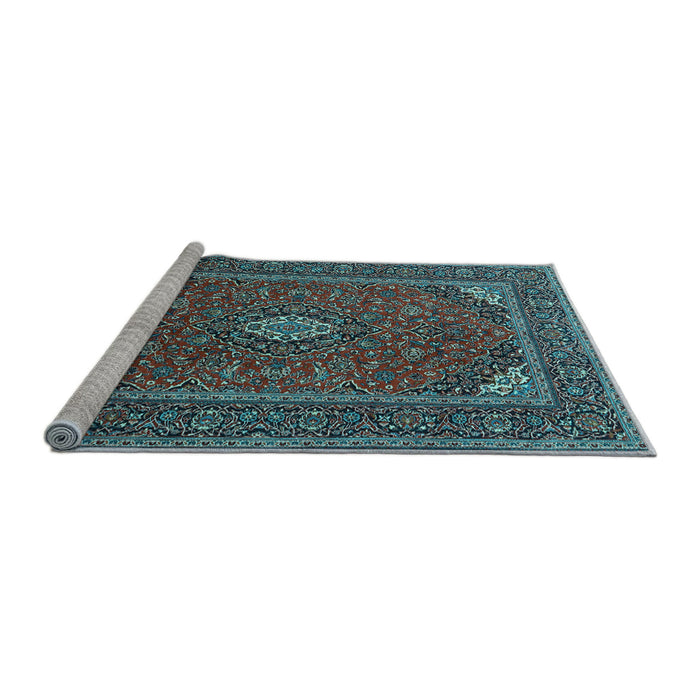 Sideview of Machine Washable Medallion Light Blue Traditional Rug, wshtr1611lblu