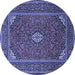 Round Machine Washable Medallion Blue Traditional Rug, wshtr1611blu