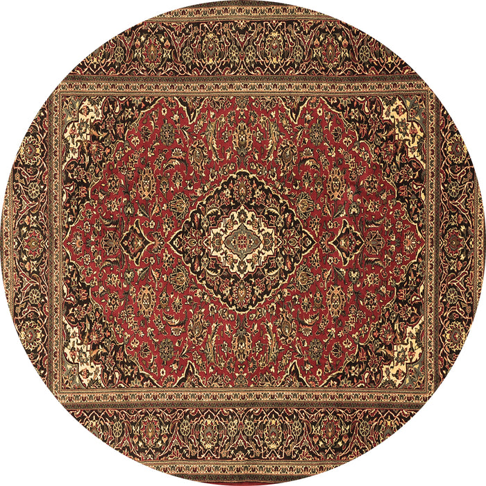 Round Machine Washable Medallion Brown Traditional Rug, wshtr1611brn