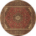 Round Machine Washable Medallion Brown Traditional Rug, wshtr1611brn