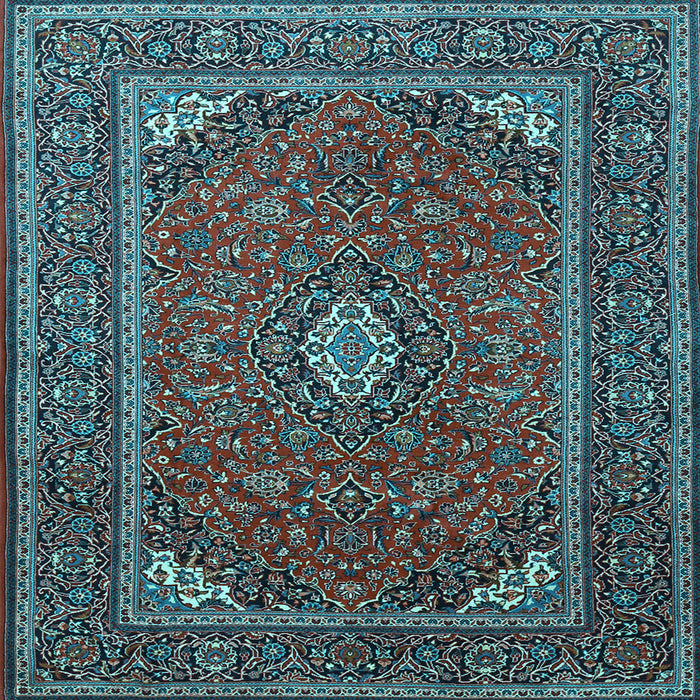 Square Machine Washable Medallion Light Blue Traditional Rug, wshtr1611lblu