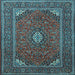 Square Machine Washable Medallion Light Blue Traditional Rug, wshtr1611lblu