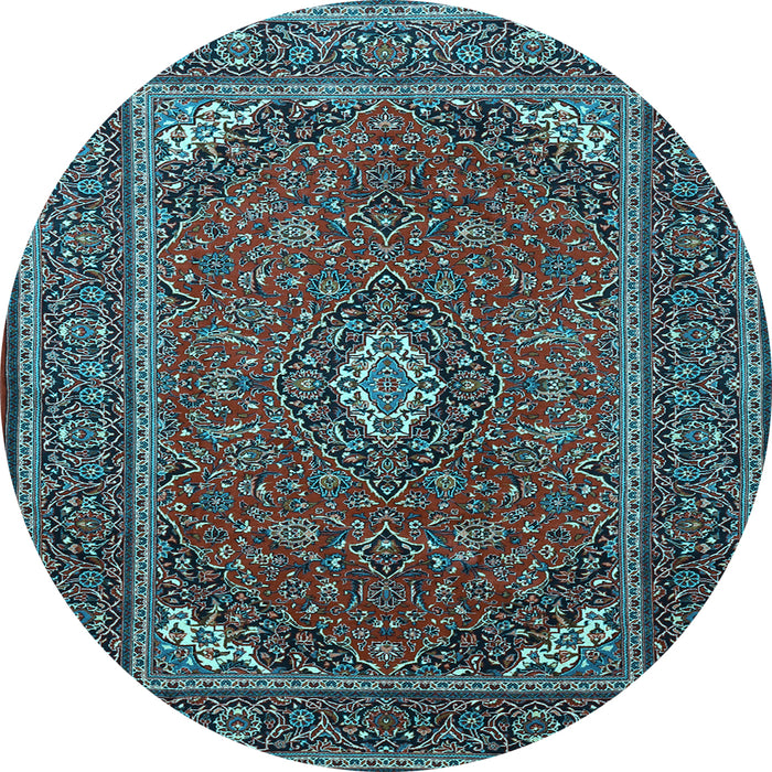 Round Machine Washable Medallion Light Blue Traditional Rug, wshtr1611lblu