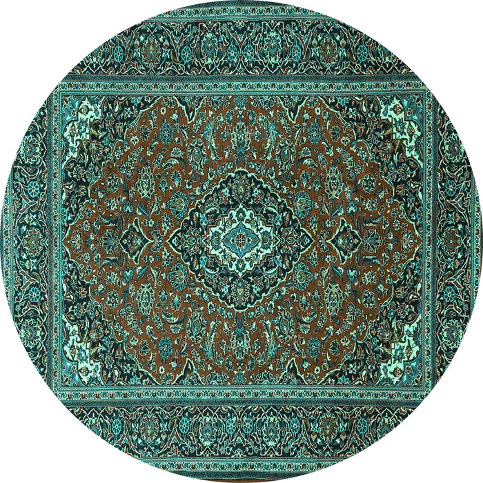 Round Machine Washable Medallion Turquoise Traditional Area Rugs, wshtr1611turq