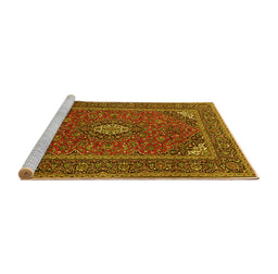 Sideview of Machine Washable Medallion Yellow Traditional Rug, wshtr1611yw