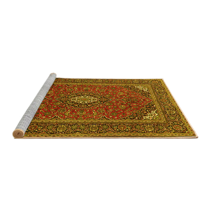 Sideview of Machine Washable Medallion Yellow Traditional Rug, wshtr1611yw