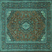 Square Medallion Turquoise Traditional Rug, tr1611turq