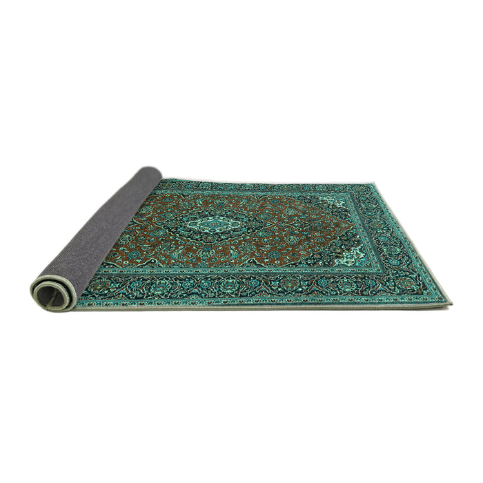 Sideview of Medallion Turquoise Traditional Rug, tr1611turq