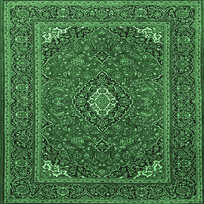 Square Machine Washable Medallion Emerald Green Traditional Area Rugs, wshtr1611emgrn