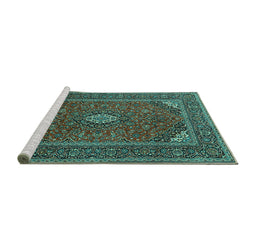 Sideview of Machine Washable Medallion Turquoise Traditional Area Rugs, wshtr1611turq