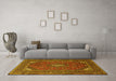 Machine Washable Medallion Yellow Traditional Rug in a Living Room, wshtr1611yw