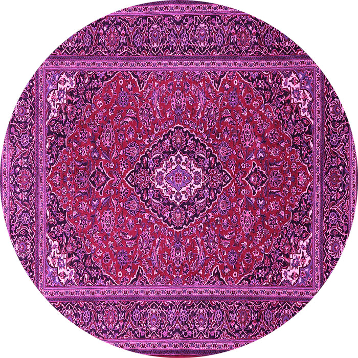 Round Machine Washable Medallion Pink Traditional Rug, wshtr1611pnk