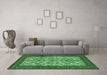 Machine Washable Persian Emerald Green Traditional Area Rugs in a Living Room,, wshtr1612emgrn