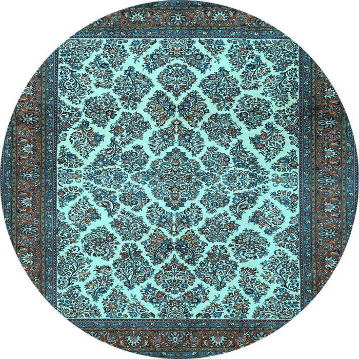 Round Machine Washable Persian Light Blue Traditional Rug, wshtr1612lblu