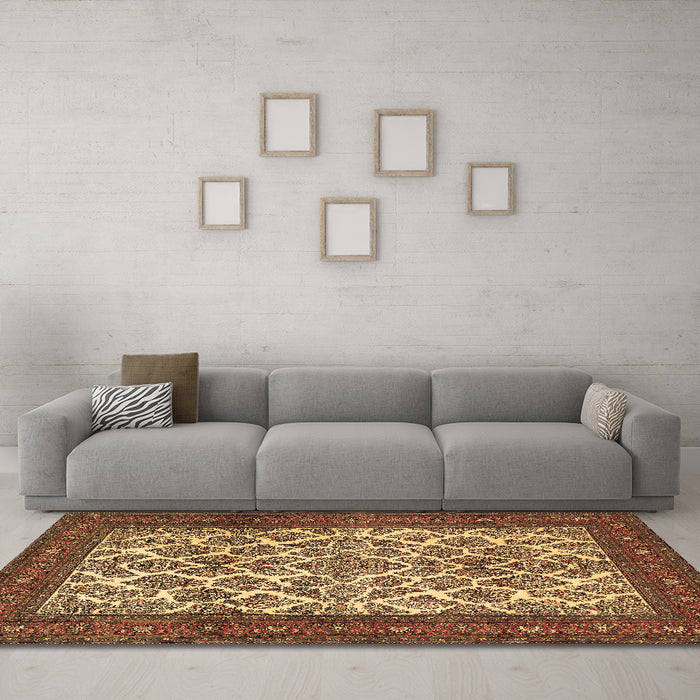 Machine Washable Persian Brown Traditional Rug in a Living Room,, wshtr1612brn