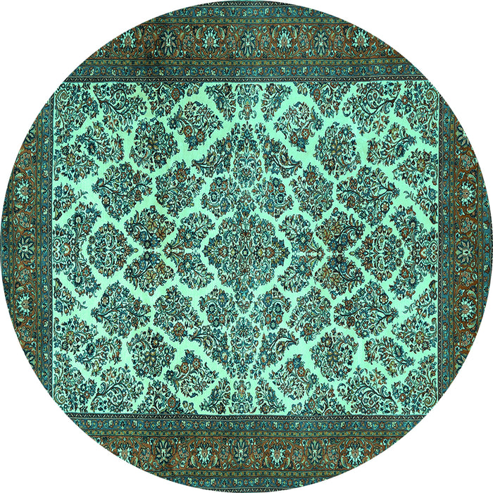 Round Persian Turquoise Traditional Rug, tr1612turq