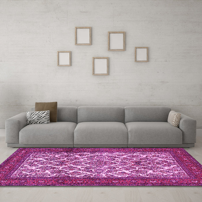 Machine Washable Persian Pink Traditional Rug in a Living Room, wshtr1612pnk