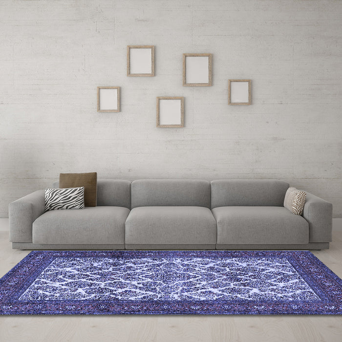 Machine Washable Persian Blue Traditional Rug in a Living Room, wshtr1612blu