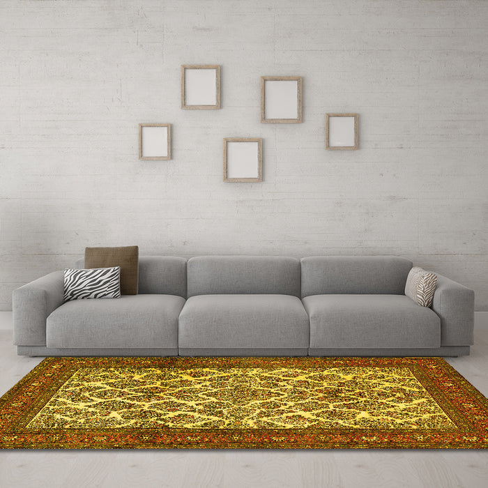 Machine Washable Persian Yellow Traditional Rug in a Living Room, wshtr1612yw