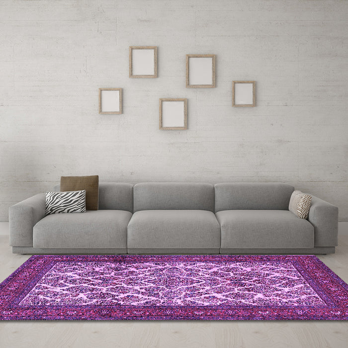 Machine Washable Persian Purple Traditional Area Rugs in a Living Room, wshtr1612pur