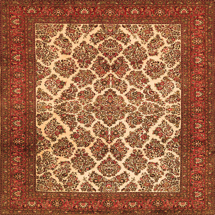 Round Machine Washable Persian Orange Traditional Area Rugs, wshtr1612org