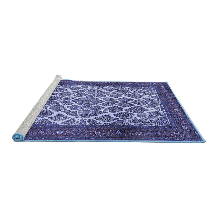Sideview of Machine Washable Persian Blue Traditional Rug, wshtr1612blu