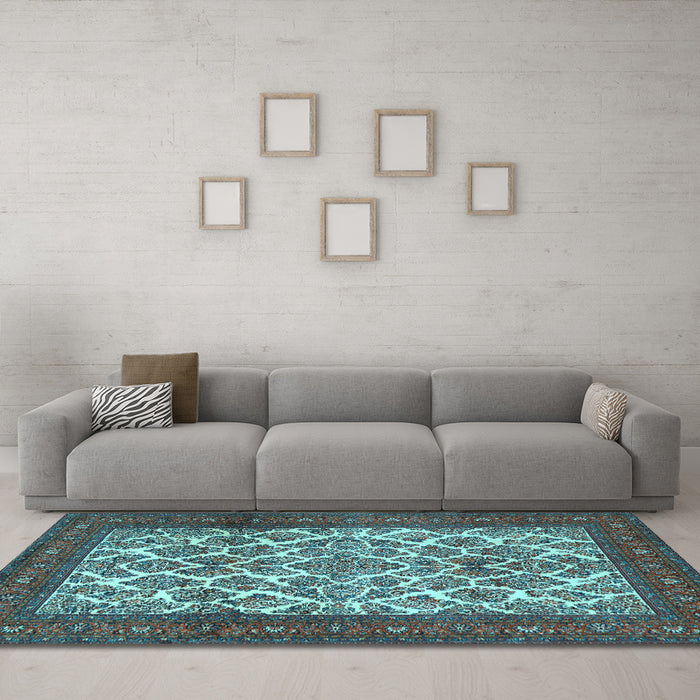 Machine Washable Persian Light Blue Traditional Rug in a Living Room, wshtr1612lblu