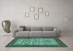 Machine Washable Persian Turquoise Traditional Area Rugs in a Living Room,, wshtr1612turq