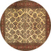 Round Machine Washable Persian Brown Traditional Rug, wshtr1612brn