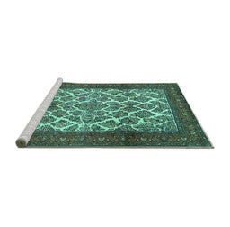 Sideview of Machine Washable Persian Turquoise Traditional Area Rugs, wshtr1612turq