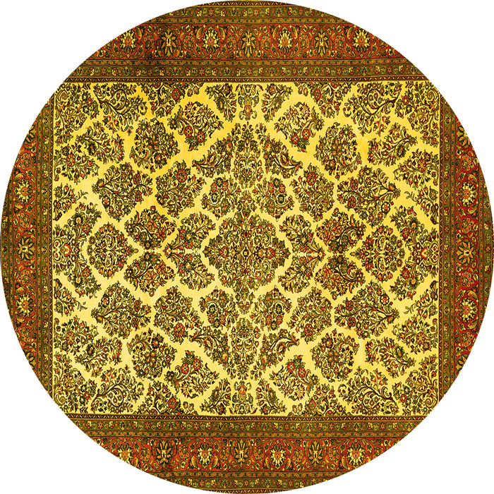 Round Machine Washable Persian Yellow Traditional Rug, wshtr1612yw