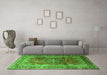 Machine Washable Medallion Green Traditional Area Rugs in a Living Room,, wshtr1613grn