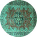 Round Medallion Turquoise Traditional Rug, tr1613turq