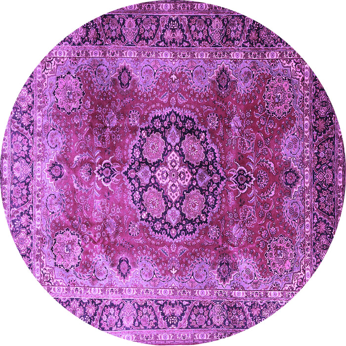 Round Machine Washable Medallion Purple Traditional Area Rugs, wshtr1613pur