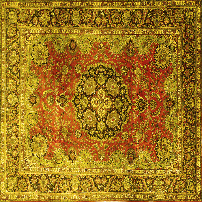 Square Machine Washable Medallion Yellow Traditional Rug, wshtr1613yw