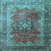 Square Machine Washable Medallion Light Blue Traditional Rug, wshtr1613lblu